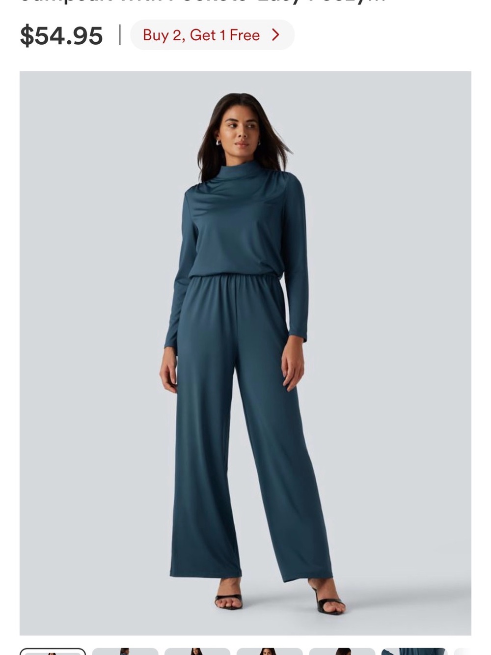 HALARA Teal Long-Sleeve Wide-Leg Jumpsuit